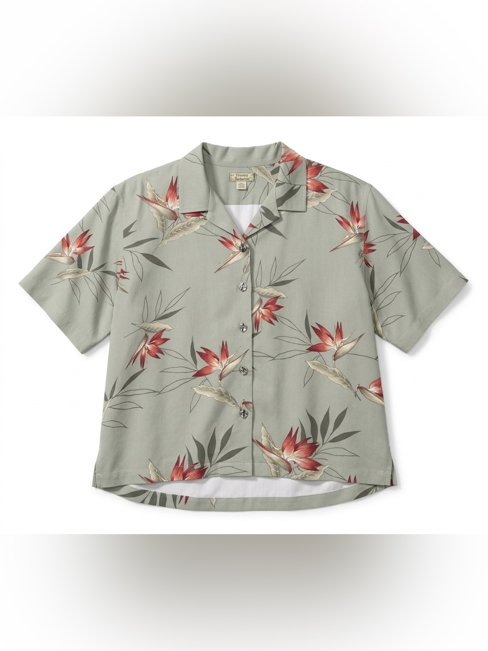 Tommy Bahama Women Silk Shirt Large Grey Bird Of Paradise Tropical Camp Hawaiian